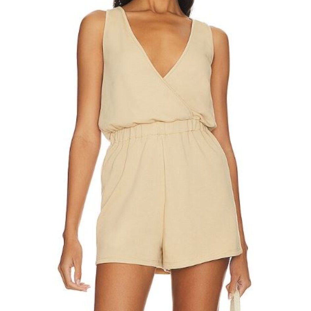 NWT Lovers + Friends | Cotton Blend Romper Tan Langley Surplice | Size Small